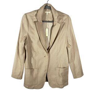 NWT Max Studio Womens Taupe & White Diamond check Patterned Blazer Jacket Size L